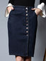 Knee Length Straight Date Night Button Plain Skirt (Style V101900)