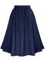 Knee Length Fit and Flare Button Denim Plain Skirt (Style V101912)