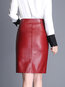 Knee Length Straight Cut Out Pu Leather Plain Skirt (Style V101920)
