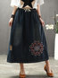 Mid-Calf A-line Casual Denim Plain Skirt (Style V101954)