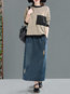 Ankle Length A-line Worn Denim Plain Skirt (Style V101955)
