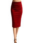 Mid-Calf Pencil Office Polyester Plain Skirt (Style V101966)