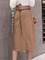 Mid-Calf Office Patchwork Pu Leather Plain Skirt (Style V102000)