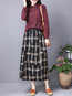 Mid-Calf Straight Elegant Cotton Blends Plaid Skirt (Style V102007)