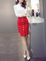 Bodycon Office Button Polyester Plain Skirt (Style V102009)