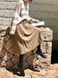 Mid-Calf Casual Ruffle Polyester Plain Skirt (Style V102010)