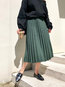 Mid-Calf Casual Ruffle Polyester Plain Skirt (Style V102010)