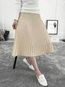 Mid-Calf Pleated Casual Spandex Plain Skirt (Style V102013)