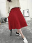 Mid-Calf Pleated Casual Spandex Plain Skirt (Style V102013)