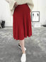 Mid-Calf Pleated Casual Spandex Plain Skirt (Style V102013)