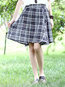 Knee Length A-line England Pattern Linen Skirt (Style V102023)