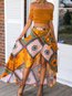 Mid-Calf Asymmetrical Pattern Polyester Floral Skirt (Style V102035)