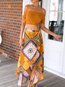 Mid-Calf Asymmetrical Pattern Polyester Floral Skirt (Style V102035)