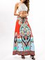 Maxi A-line Pattern Polyester Floral Skirt (Style V102039)