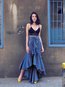 Maxi Date Night Pattern Cotton Blends Striped Skirt (Style V102045)
