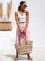Mid-Calf Straight Button Polyester Plain Skirt (Style V102048)