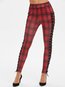 Ankle Length Skinny Pattern Polyester Plaid Leggings (Style V102085)