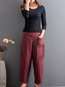 Ankle Length Loose Elegant Pockets Polyester Pants (Style V102175)