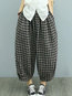 Ankle Length Loose Slow Life Polyester Plaid Pants (Style V102183)