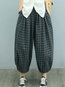 Ankle Length Loose Slow Life Polyester Plaid Pants (Style V102183)