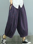 Ankle Length Loose Slow Life Polyester Plaid Pants (Style V102183)