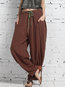 Loose Elegant Pockets Linen Plain Pants (Style V102186)