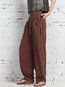 Loose Elegant Pockets Linen Plain Pants (Style V102186)