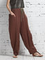 Loose Elegant Pockets Linen Plain Pants (Style V102186)