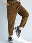 Ankle Length Loose Elegant Pockets Corduroy Pants (Style V102190)