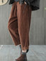 Ankle Length Elegant Pockets Corduroy Plain Pants (Style V102191)