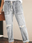Ankle Length Loose Worn Denim Plain Jeans (Style V102214)