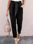 Ankle Length Loose Belt Polyester Plain Pants (Style V102220)