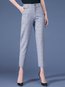 Slim Office Button Polyester Plaid Pants (Style V102252)