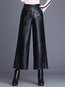 Ankle Length Loose Elegant Button Pu Leather Pants (Style V102288)