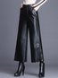 Ankle Length Loose Elegant Button Pu Leather Pants (Style V102288)