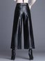 Ankle Length Loose Elegant Button Pu Leather Pants (Style V102288)