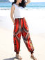 Ankle Length Loose Slow Life Pattern Polyester Pants (Style V102330)