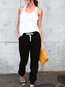 Maxi Elegant Strappy Cotton Blends Plain Pants (Style V102331)