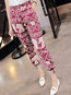 Ankle Length Loose Pockets Satin Animal Pants (Style V102332)