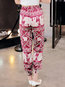 Ankle Length Loose Pockets Satin Animal Pants (Style V102332)