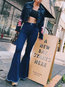 Skinny Elegant Button Denim Plain Pants (Style V102342)