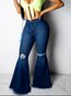 Maxi Skinny Button Denim Plain Pants (Style V102351)