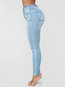 Ankle Length Skinny Elegant Button Denim Jeans (Style V102375)