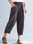 Maxi Slow Life Hollow Out Cotton Blends Plain Pants (Style V102389)