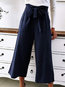 Loose Slow Life Belt Polyester Plain Pants (Style V102400)