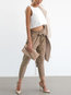 Ankle Length Slim Elegant Belt Polyester Pants (Style V102405)