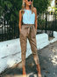 Ankle Length Slim Elegant Belt Polyester Pants (Style V102405)