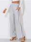 Maxi Slow Life Pattern Polyester Striped Pants (Style V102415)