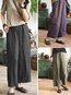 Ankle Length Slow Life Pockets Linen Gradient Pants (Style V102424)