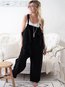Ankle Length Slow Life Strappy Polyester Plain Pants (Style V102435)